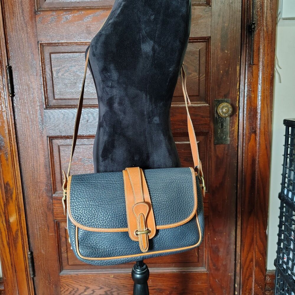 Vintage Dooney and Bourke Purse Navy Pebbled Leather Equestrian Crossbody
